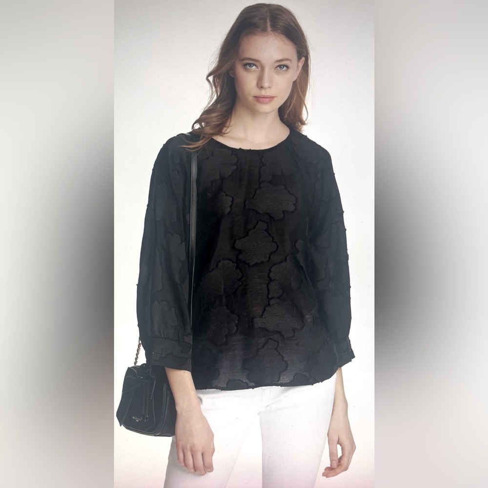 KARL LAGERGELD Black Floral Burnout Blouse Top Medium